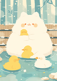 ⭐竹林泡澡毛茸茸貓與鴨鴨❤️