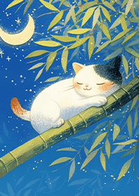 Calico Cat on the Midnight Bamboo Grove.