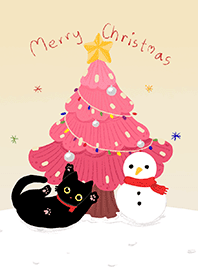 Pink Xmas Tree - Black Cat Daytime