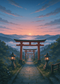 Sunrise Torii Mist Path