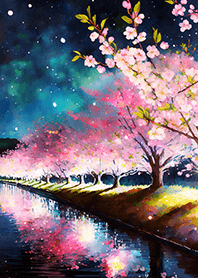 Beautiful night cherry blossoms#1743