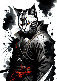 Ink wash cat samurai e229Ff