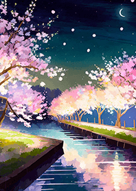 Beautiful night cherry blossoms#1316