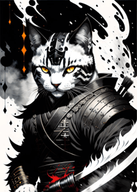 Ink wash cat samurai 093E57