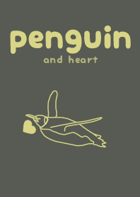 ペンギンとハート (うぐいす色)