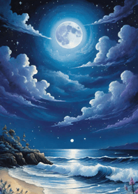 Night by the sea starlit sky moon 49da