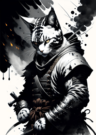 Ink wash cat samurai B86409