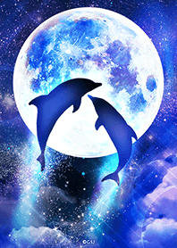 Full Moon and Dolphins from Japan