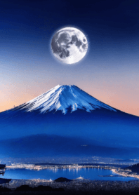 富士山とエネルギー溢れる満月
