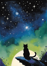 A cat gazing at the starry sky Aa2987
