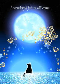 Healing effect cat and moonlit night