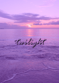 崇高な紫に染まる黄昏時の海辺の景色に和む