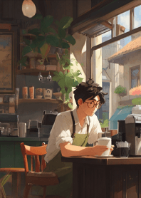Young man's coffee shop