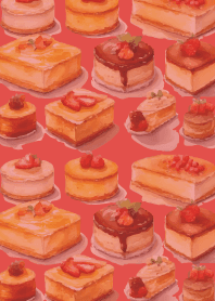 Lots of cakes on red