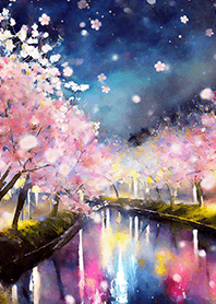 Beautiful night cherry blossoms#1078