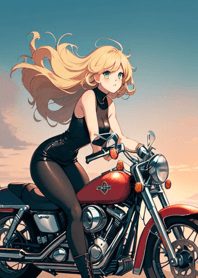 Girl riding a heavy motorcycle 6CHZF