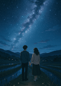 Milky Way Shining Over Rice Fields