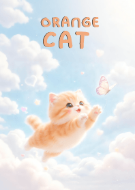 Kawaii Orange Cat In Sky Land