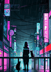 Neon City Girl and Cat 3.0