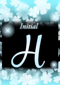 【H】イニシャル❤️お花-水色×黒-