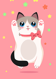 여운 고양이, 분홍색, 꽃 배경