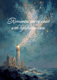 Romantic starry coast with lighthouse