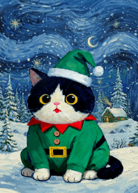 Christmas cat3 ( van Gogh style)