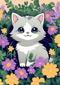 Cute cat in the flower bush