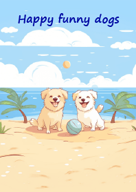 Happy funny dogs at the beach 2