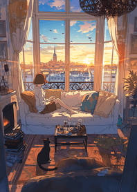 粉紅 眺望夕景的窗邊房間