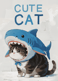 cat แมวอ้วนใส่หมวกฉลามน่ารัก