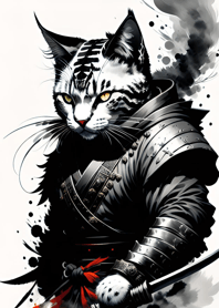 Ink wash cat samurai 65787E