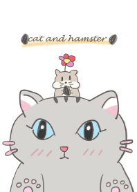 Animal-Cute cat and hamster and flower