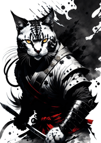 Ink wash cat samurai e4b5C2