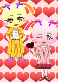 น่ารักสาวกระต่ายสีแดงวันสีขาวและสีเหลือง