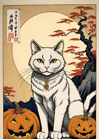 浮世絵 - 万聖節猫 09208A