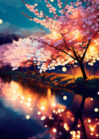 Beautiful night cherry blossoms#1830