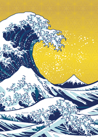 江戸浮世絵【富士と波】