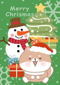 可愛寶貝柴犬/聖誕節快樂/雪人/綠色
