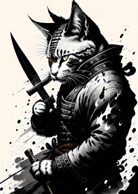 Ink wash cat samurai 441B99