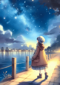 Cute Girl and Night Sky V.22