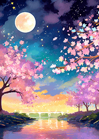 Beautiful night cherry blossoms#2739