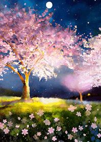 Beautiful night cherry blossoms#1760