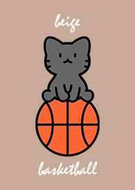 black cat sitting on a basketball beigeA