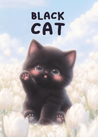 Cute Black cat In White Tulip