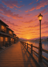 Wooden Riverside Sunset Walkway