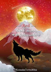 Moon and wolf Fuji Mountain red