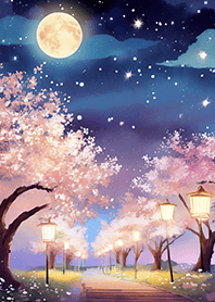 Beautiful night cherry blossoms#1831