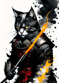 Ink wash cat samurai 6943Dc