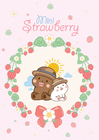 Three Bear Friends in Strawberry Garden